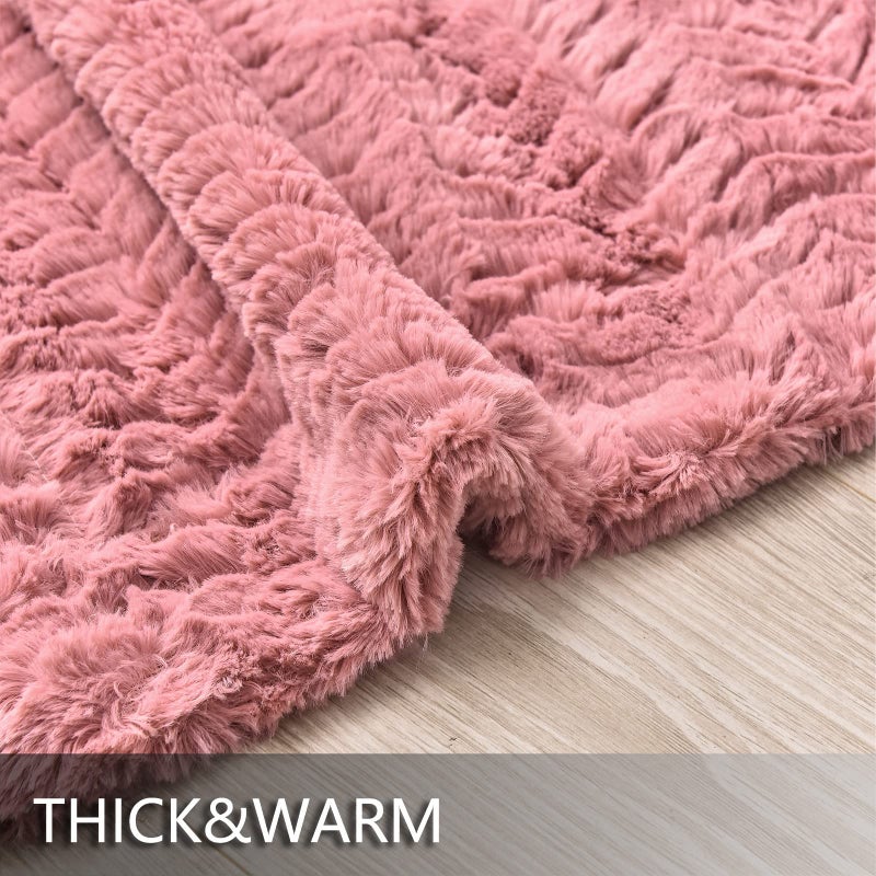 YUSOKI Luxury Faux Fur Throw Blanket(Without Pillows) 2 Layers,3lb,All Ages,Home Decoration, (Pink,50" x 63") - Image 5